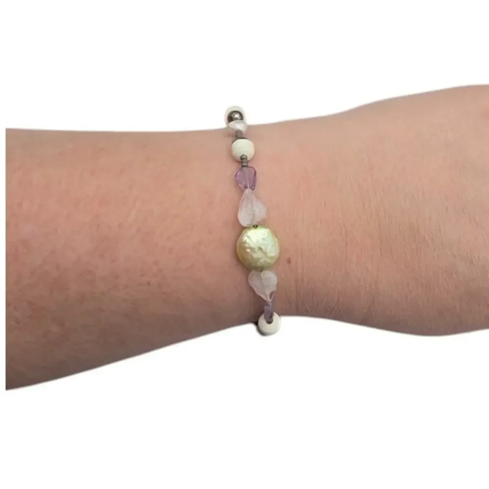 Lavender Pearl Beaded Bracelet Romantic Cottage Luxe
